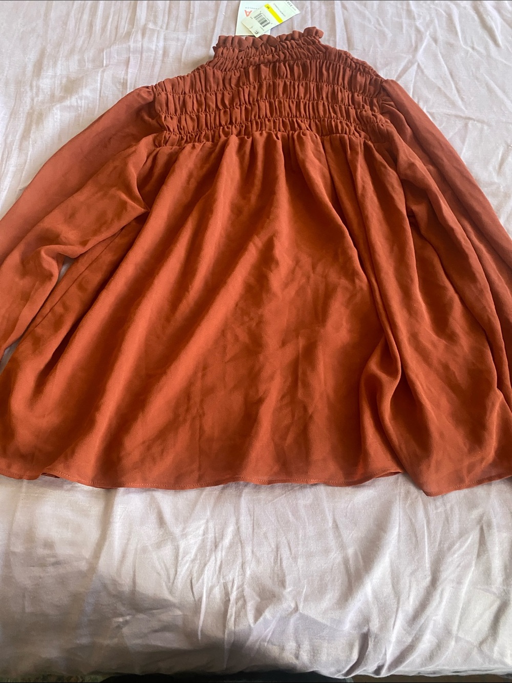 a new day Rust Smocked High-Waist A-Line Midi Skirt